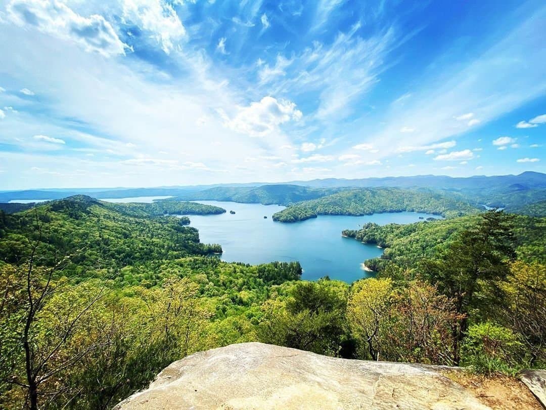 Lake Jocassee winding between forested South Carolina ridges